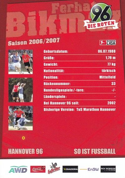 Autogramm Fussball | Hannover 96 | 2006 | Ferhat BIKMAZ