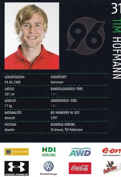 Autogramm Fussball | Hannover 96 | 2008 | Tim HOFMANN