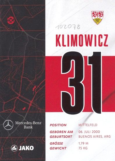 Autogramm Fussball | VfB Stuttgart | 2020 | Mateo KLIMOWICZ