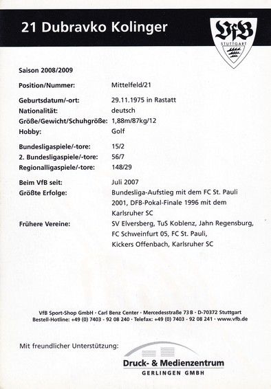 Autogramm Fussball | VfB Stuttgart II | 2008 | Dubravko KOLINGER