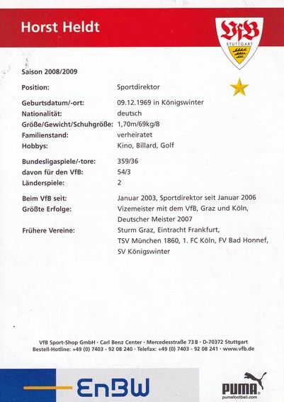 Autogramm Fussball | VfB Stuttgart | 2008 | Horst HELDT