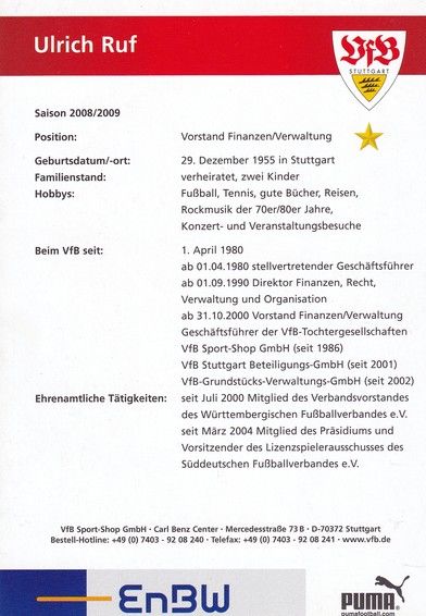 Autogramm Fussball | VfB Stuttgart | 2008 | Ulrich RUF