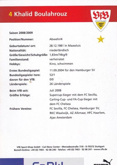 Autogramm Fussball | VfB Stuttgart | 2008 | Khalid BOULAHROUZ