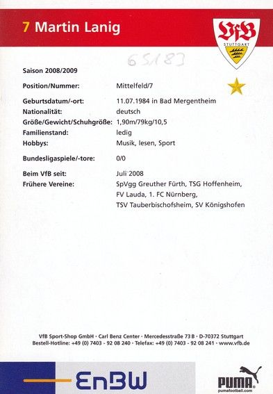 Autogramm Fussball | VfB Stuttgart | 2008 | Martin LANIG