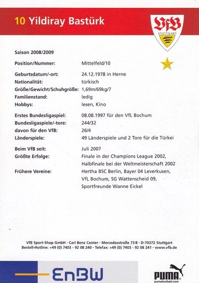 Autogramm Fussball | VfB Stuttgart | 2008 | Yildiray BASTÜRK