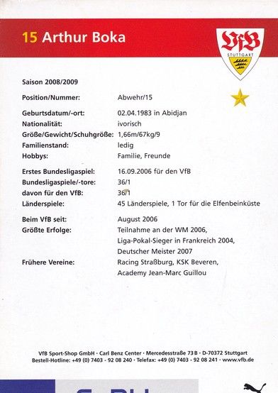 Autogramm Fussball | VfB Stuttgart | 2008 | Arthur BOKA