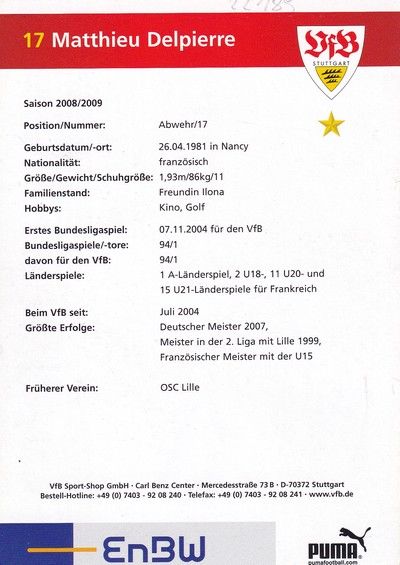 Autogramm Fussball | VfB Stuttgart | 2008 | Matthieu DELPIERRE