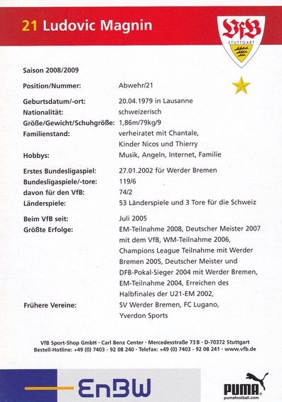 Autogramm Fussball | VfB Stuttgart | 2008 | Ludovic MAGNIN