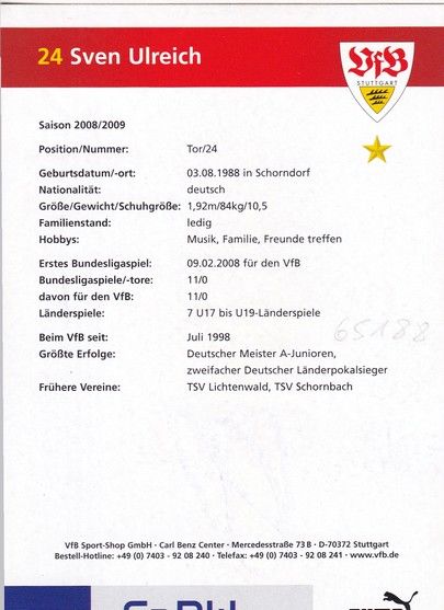 Autogramm Fussball | VfB Stuttgart | 2008 | Sven ULREICH