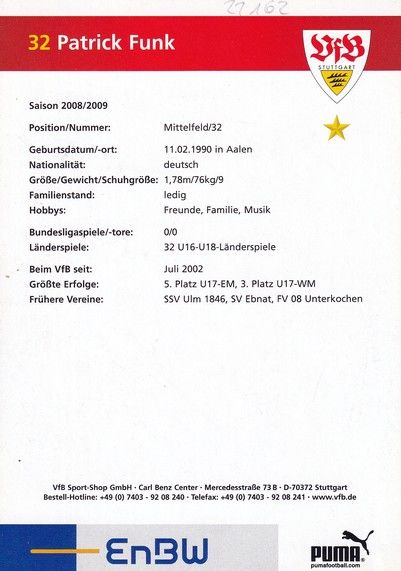 Autogramm Fussball | VfB Stuttgart | 2008 | Patrick FUNK