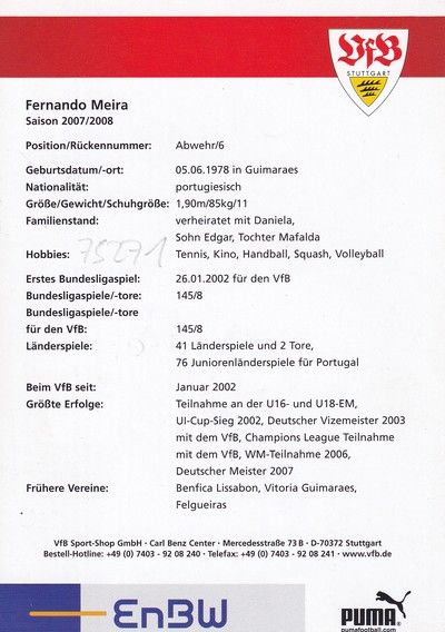 Autogramm Fussball | VfB Stuttgart | 2007 | Fernando MEIRA