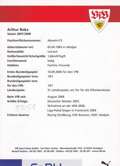 Autogramm Fussball | VfB Stuttgart | 2007 | Arthur BOKA