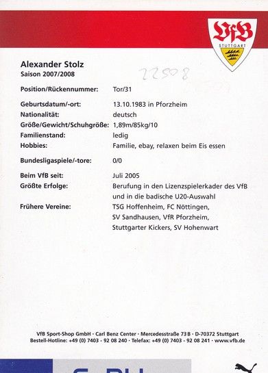 Autogramm Fussball | VfB Stuttgart | 2007 | Alexander STOLZ