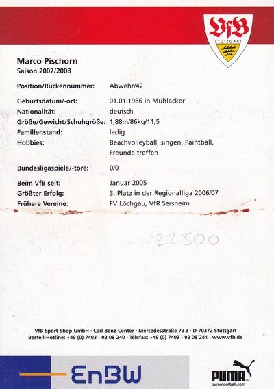 Autogramm Fussball | VfB Stuttgart | 2007 | Marco PISCHORN