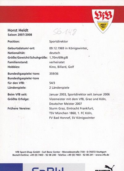 Autogramm Fussball | VfB Stuttgart | 2007 | Horst HELDT