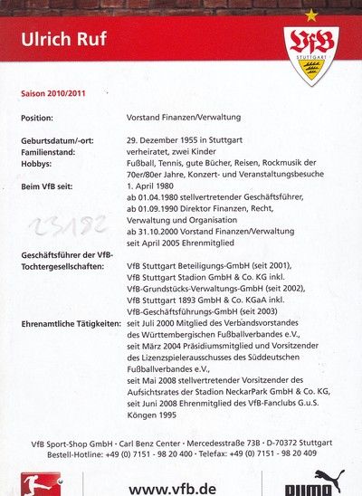 Autogramm Fussball | VfB Stuttgart | 2010 | Ulrich RUF