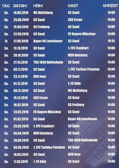 Mannschaftskarte Fussball (D) | SC Sand 1946 | 2019