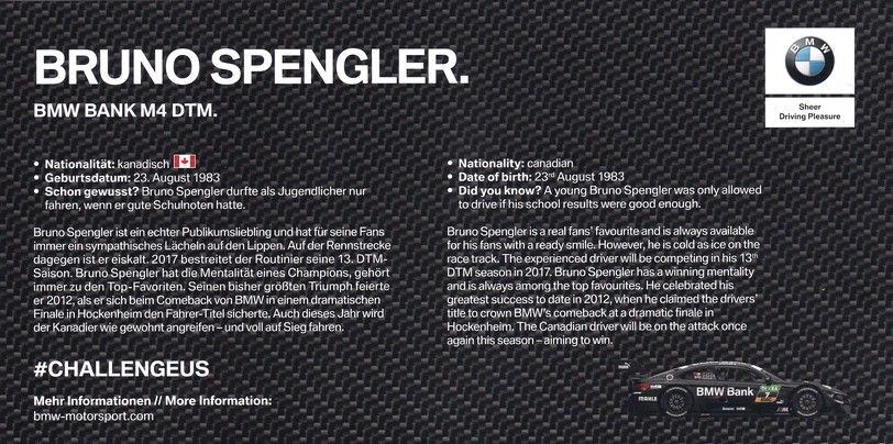 Autogramm Tourenwagen | Bruno SPENGLER | 2017 (Portrait Color) BMW