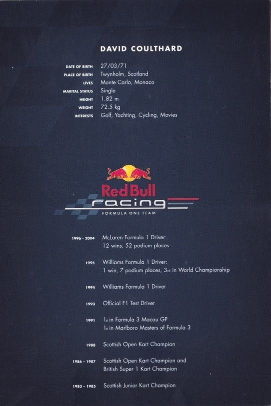 Autogramm Formel 1 | David COULTHARD | 2005 Druck (Collage Color XL) Red Bull