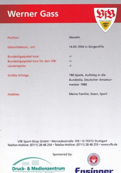 Autogramm Fussball | VfB Stuttgart | 2004 TM | Werner GASS