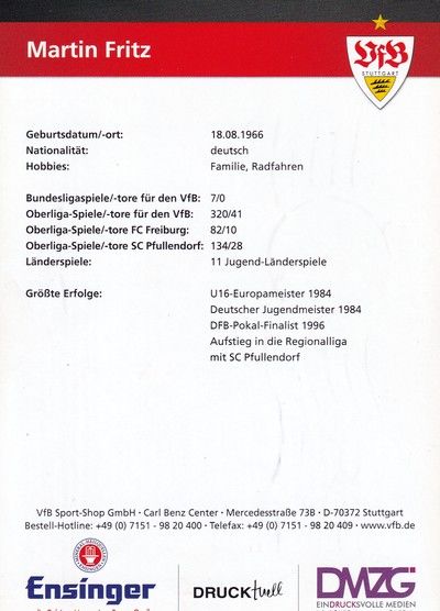 Autogramm Fussball | VfB Stuttgart | 2010 TM | Martin FRITZ