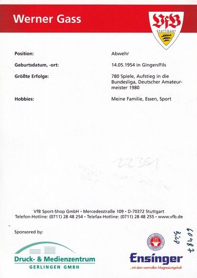 Autogramm Fussball | VfB Stuttgart | 2005 TM | Werner GASS