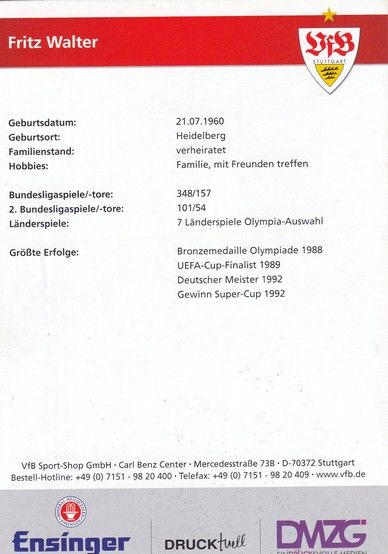 Autogramm Fussball | VfB Stuttgart | 2012 TM | Fritz WALTER