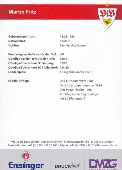 Autogramm Fussball | VfB Stuttgart | 2012 TM | Martin FRITZ 