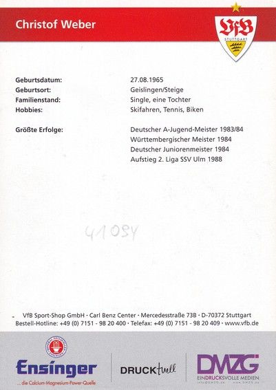 Autogramm Fussball | VfB Stuttgart | 2012 TM | Christof WEBER