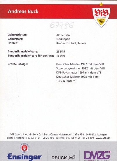 Autogramm Fussball | VfB Stuttgart | 2012 TM | Andreas BUCK