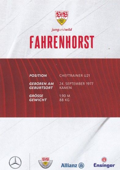 Autogramm Fussball | VfB Stuttgart | 2020 | Frank FAHRENHORST