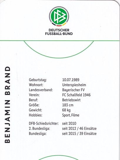 Autogramm Fussball | Schiedsrichter | 2021 Örtliche | Benjamin BRAND