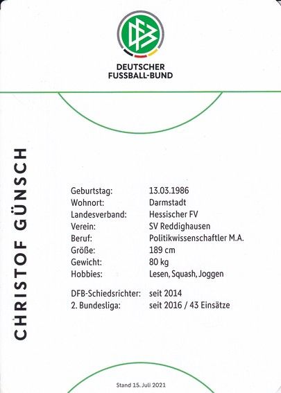 Autogramm Fussball | Schiedsrichter | 2021 Örtliche | Christof GÜNSCH