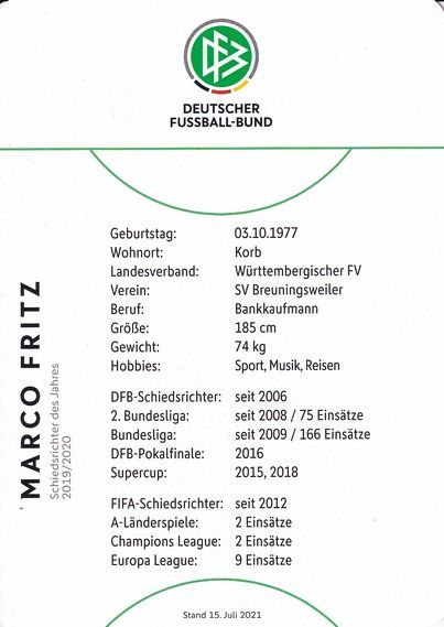 Autogramm Fussball | Schiedsrichter | 2021 Örtliche | Marco FRITZ