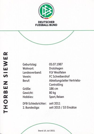 Autogramm Fussball | Schiedsrichter | 2021 Örtliche | Thorben SIEWER