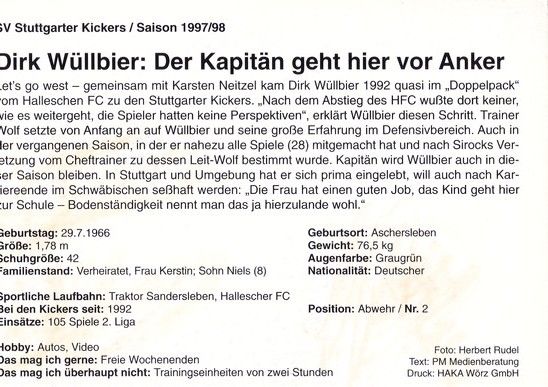 Autogramm Fussball | Stuttgarter Kickers | 1997 | Dirk WÜLLBIER