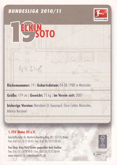 Autogramm Fussball | FSV Mainz 05 | 2010 | Elkin SOTO
