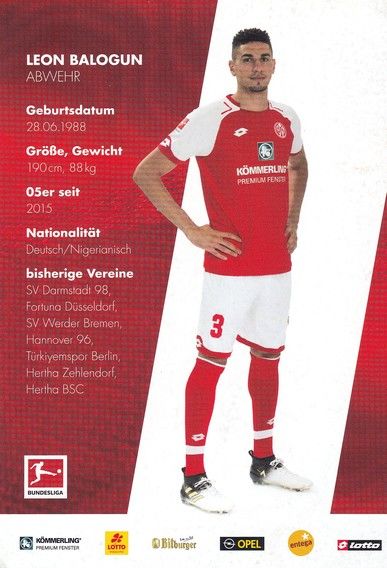 Autogramm Fussball | FSV Mainz 05 | 2017 | Leon BALOGUN