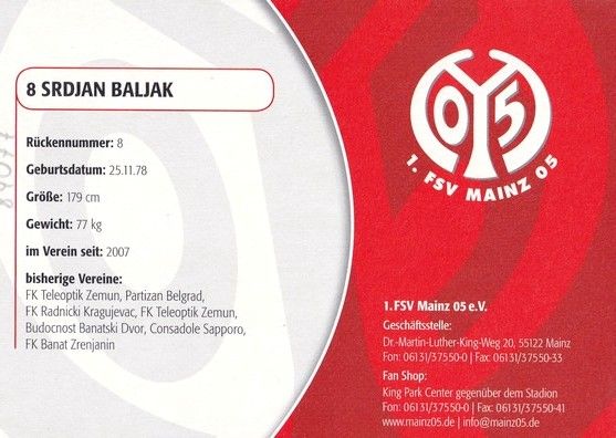 Autogramm Fussball | FSV Mainz 05 | 2008 | Srdjan BALJAK