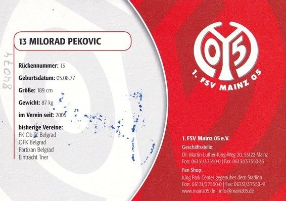 Autogramm Fussball | FSV Mainz 05 | 2008 | Milorad PEKOVIC