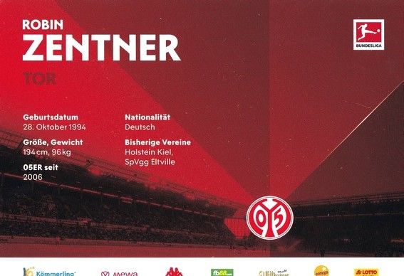 Autogramm Fussball | FSV Mainz 05 | 2022 | Robin ZENTNER