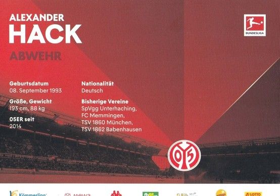 Autogramm Fussball | FSV Mainz 05 | 2022 | Alexander HACK