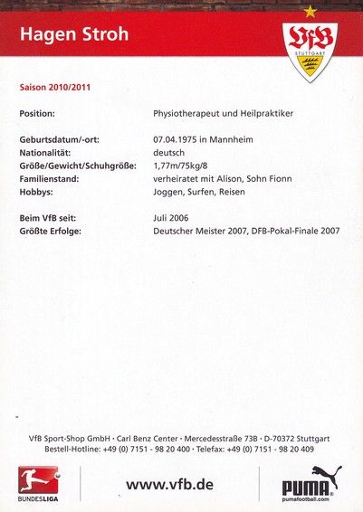 Autogramm Fussball | VfB Stuttgart | 2010 | Hagen STROH