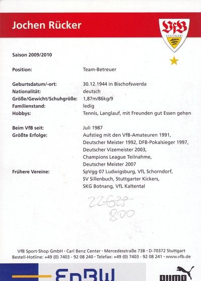 Autogramm Fussball | VfB Stuttgart | 2009 | Jochen RÜCKER 