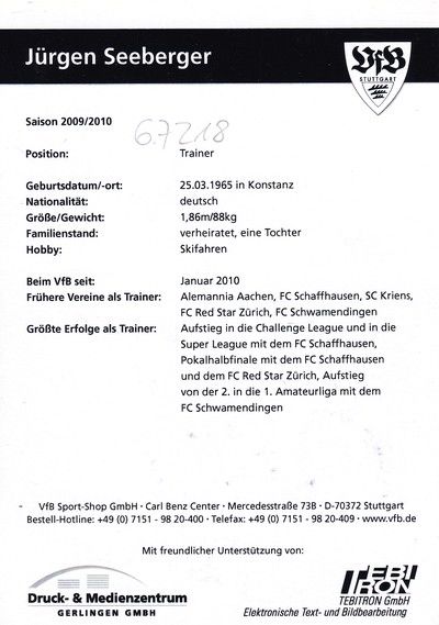 Autogramm Fussball | VfB Stuttgart II | 2009 | Jürgen SEEBERGER