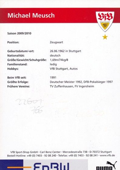Autogramm Fussball | VfB Stuttgart | 2009 | Michael MEUSCH 