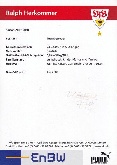 Autogramm Fussball | VfB Stuttgart | 2009 | Ralph HERKOMMER 