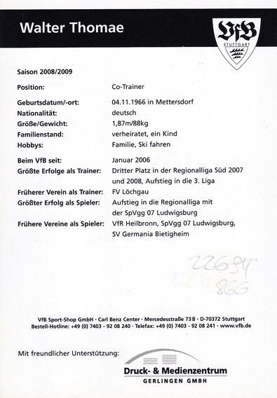Autogramm Fussball | VfB Stuttgart II | 2008 | Walter THOMAE