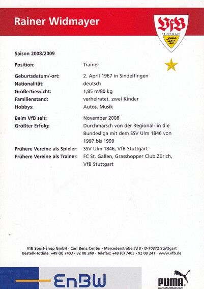 Autogramm Fussball | VfB Stuttgart | 2008 | Rainer WIDMAYER