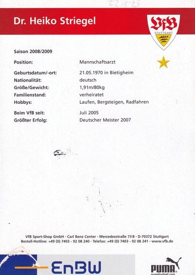 Autogramm Fussball | VfB Stuttgart | 2008 | Heiko STRIEGEL